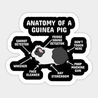 Anatomy of a Guinea Pig: Black and White Abyssinian (White Text) Sticker